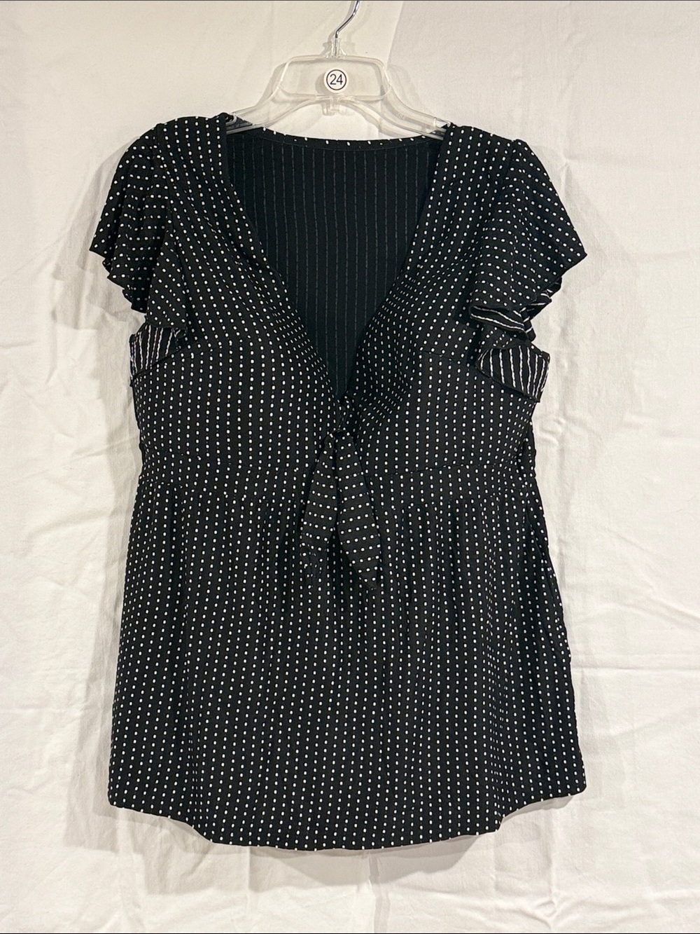 Cacique Women’s Black Polka Dot Tie-Front Swim Top, 20